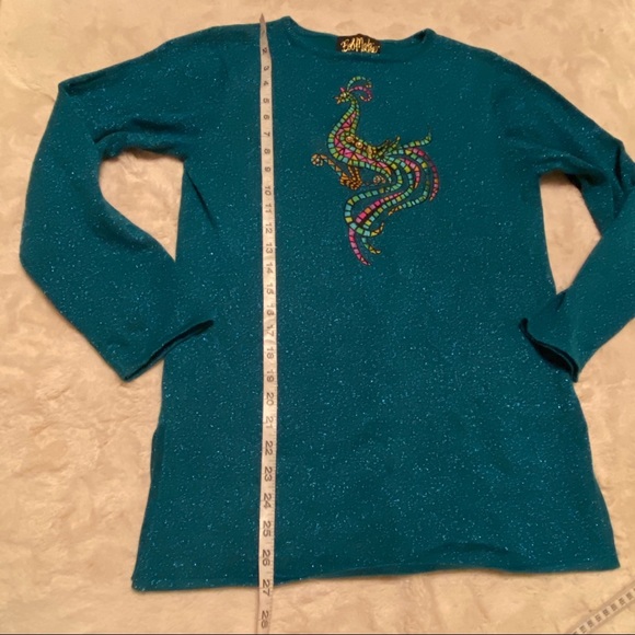 Bob Mackie XS Blue Embroidered Peacock Sweater - Picture 8 of 8